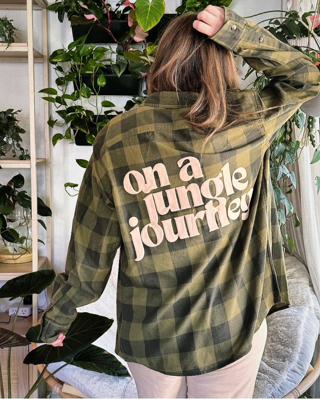 On a Jungle Journey Flannel in Moss w/ Puff Print in Light Brown