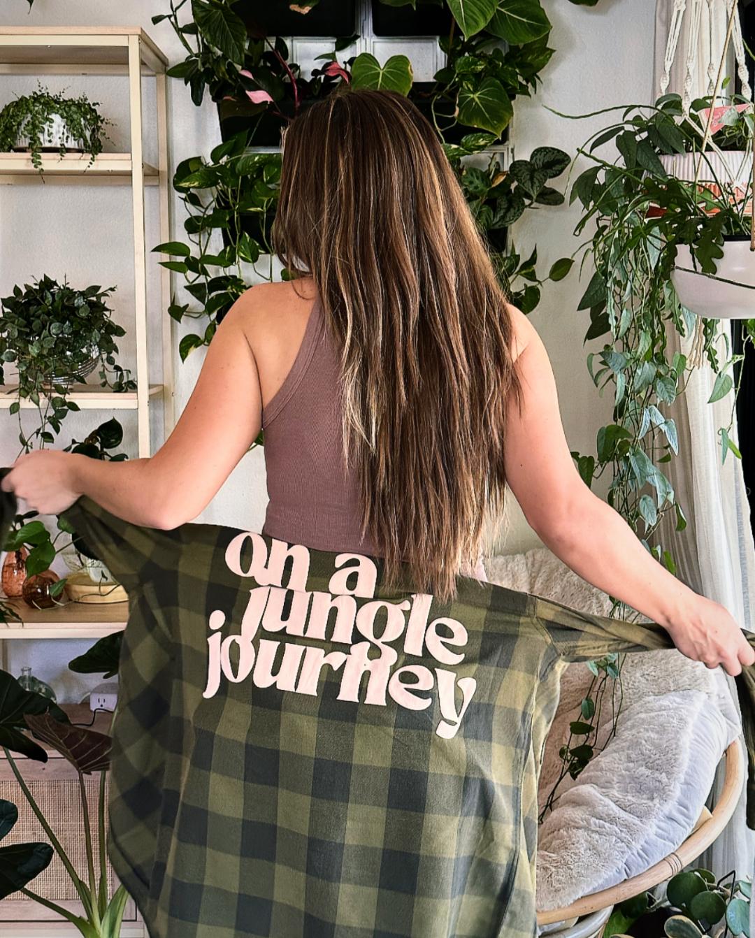 On a Jungle Journey Flannel in Moss w/ Puff Print in Light Brown