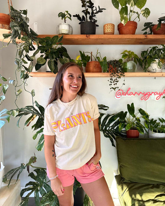 Plants. T-shirt in Ivory w/ Puff Print in Pink + Orange