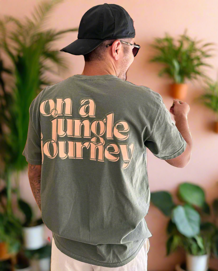 On a Jungle Journey T-Shirt in Moss w/ Puff Print in Peach